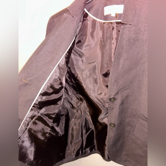 Calvin Klein Blazer - deep chocolate brown linen blend button front - Picture 7 of 11